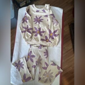 Zara Cream and Purple Floral Girls Top and Pants Set